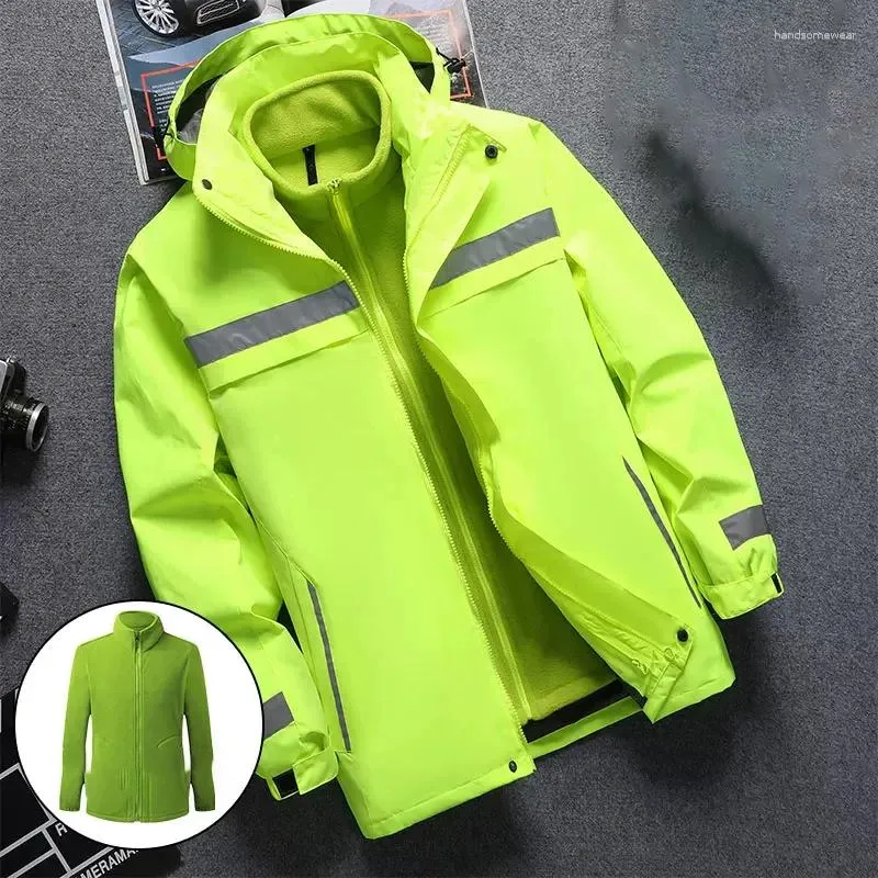 Chaqueta reflectante de ropa exterior de talla grande para hombres impermeables y calientes con lana de vellón en declamable 3 en 1 Hi Vis Men a prueba de trabajo para invierno para invierno