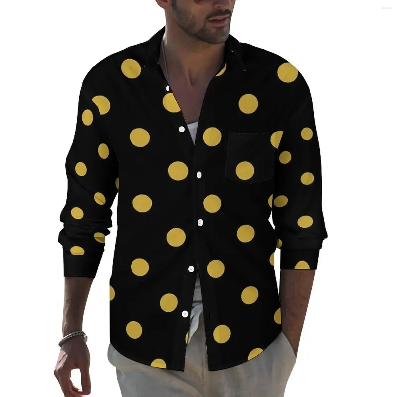 Camicie casual da uomo Camicia con stampa a pois dorati Primavera Polka Dots Camicette retrò da uomo Manica lunga Grafica estetica Top Taglie forti