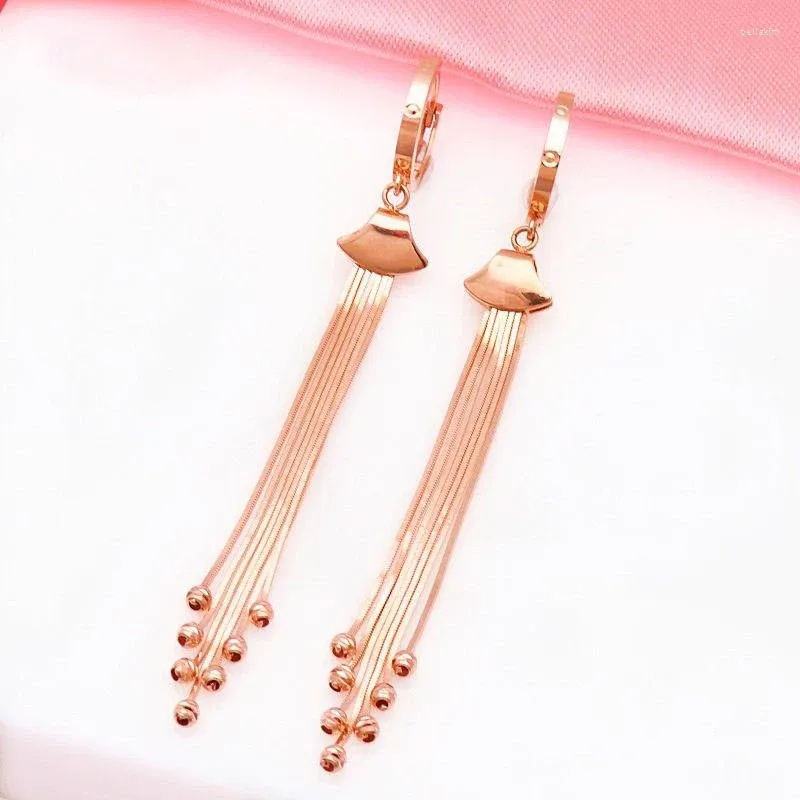 Dangle Oorbellen 585 Paars Goud Glanzend Fan Kwastje Voor Vrouwen Verguld 14k Rose Klassiek Retro Licht Luxe Oorbellen Banket sieraden