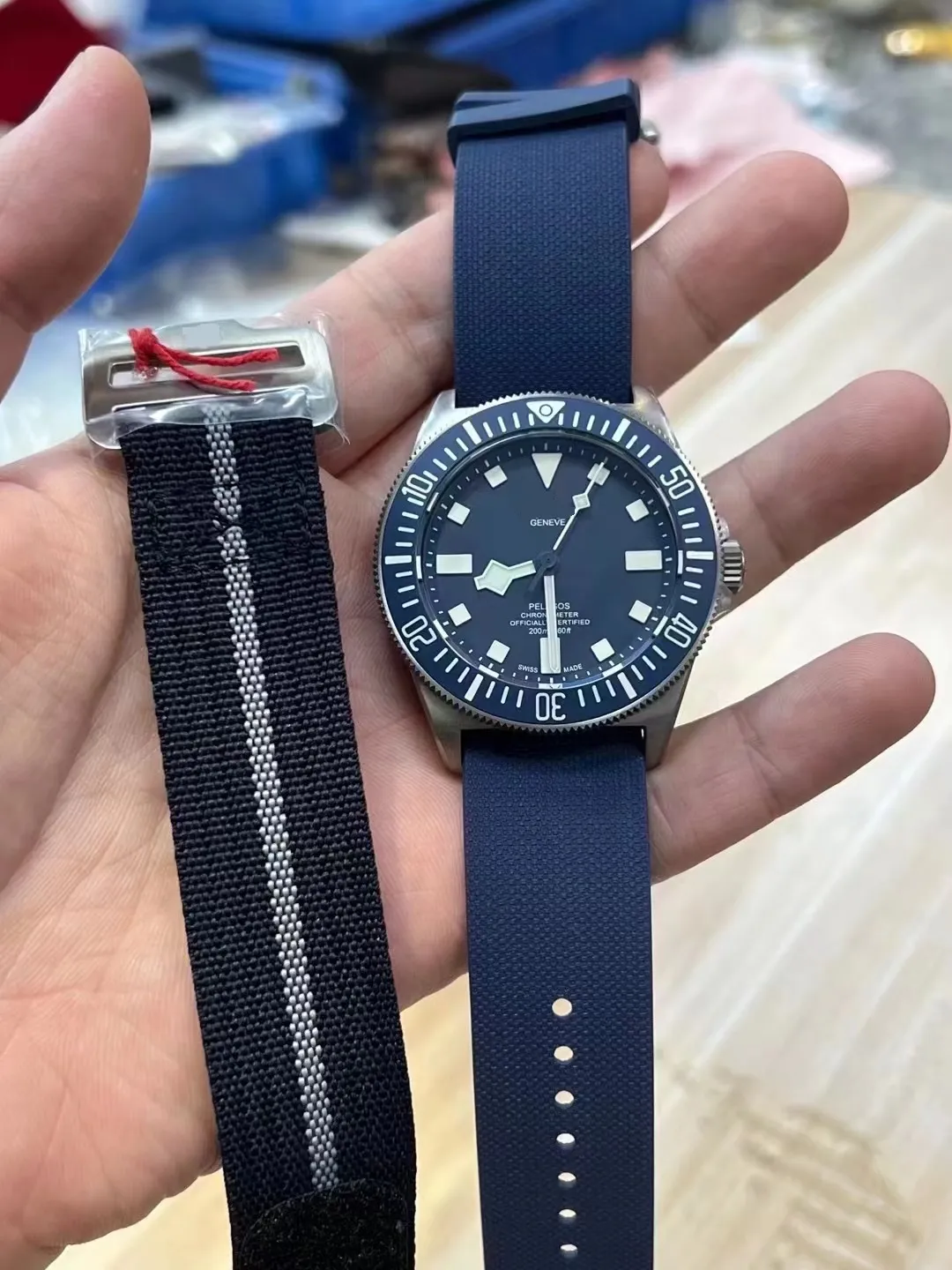 Ücretsiz hediye ekstra bant mavi titanyum 42mm fxd Marine Nationale Aydınlık DePuis M.N.22 Erkekler Dalgıç Yüzme Tasarımcısı Otomatik Kol saati Su Geçirmez Seramik Çerçeve