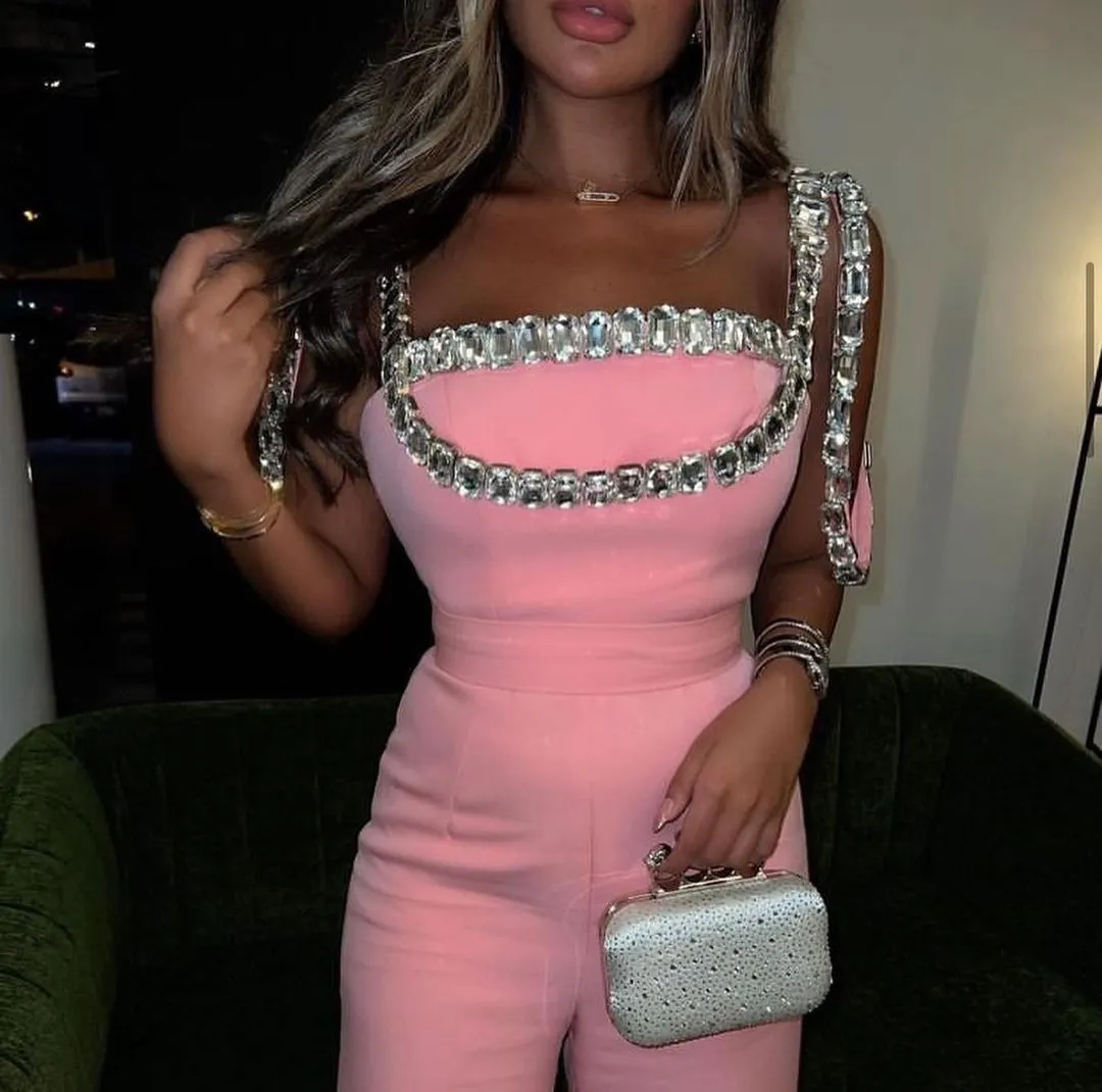 Pink Prom Dresses Jumpsuit Party Gowns Crystals Special Banket Club Vestidos de Fiesta Evening Dress