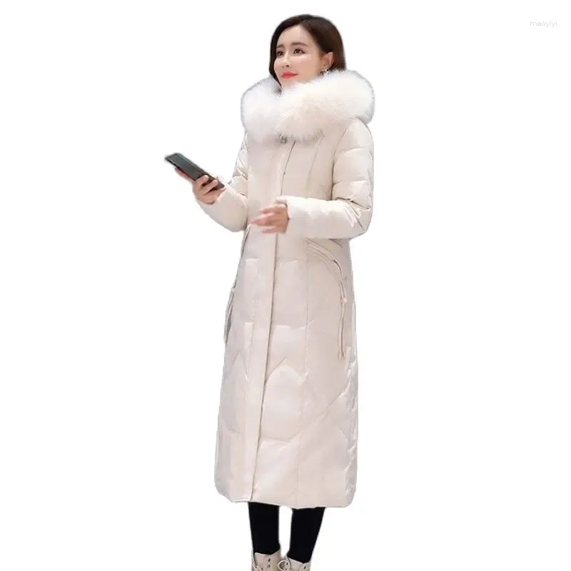 Trench da donna Cappotto lungo sopra il ginocchio in cotone 2023 Inverno con collo in pelliccia Versione coreana Cappotto caldo allentato sottileDonna