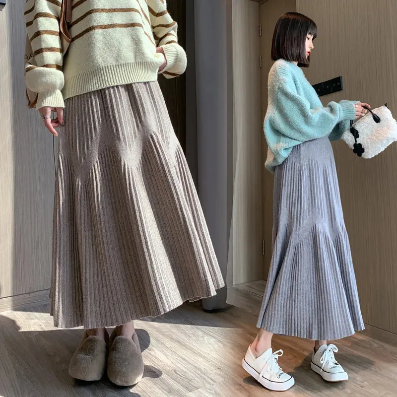 Skirts Skorts 5579# Autumn Winter Fashion Warm Knitted Maternity Skirts Elegant A Line Big Bottoms Belly Clothes for Pregnant Women Pregnancy 231218