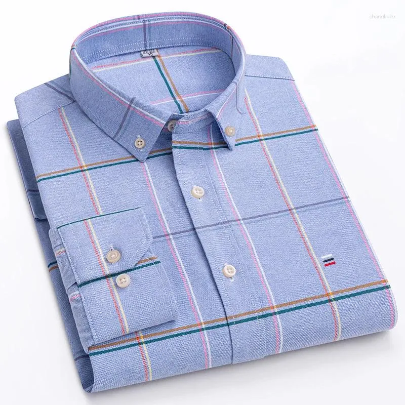 Men's Casual Shirts Fashion Long-Sleeved Shirt S-7Xl Plus Size Cotton Oxford Classic Striped Plaid Light Luxury Quality Men Clothing