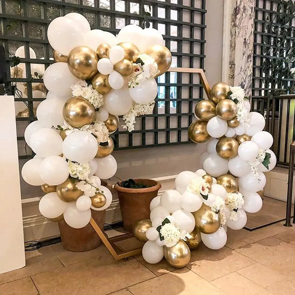 Andra evenemangsfestleveranser 110st Gold White Balloons Garland Arch Kit Retro Chorme Gold Latex Globos Birthday Baby Shower Valentine Wedding Party Decor 231218