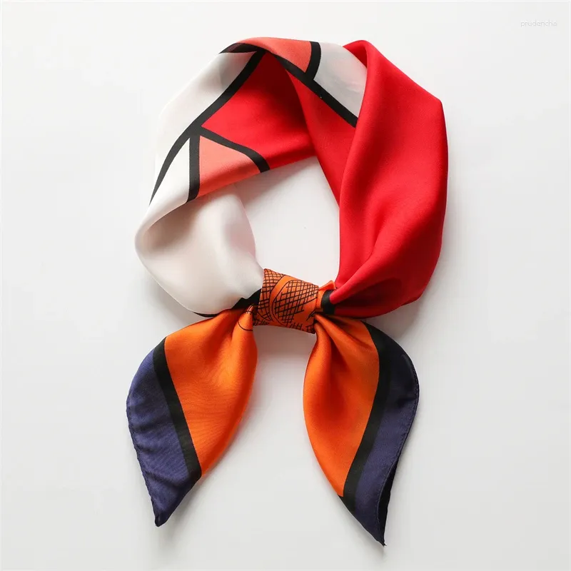 Foulard avec ruban pour femmes, foulard carré imprimé à la mode, en Satin de soie, chouchous, accessoires Bandana, 70cm