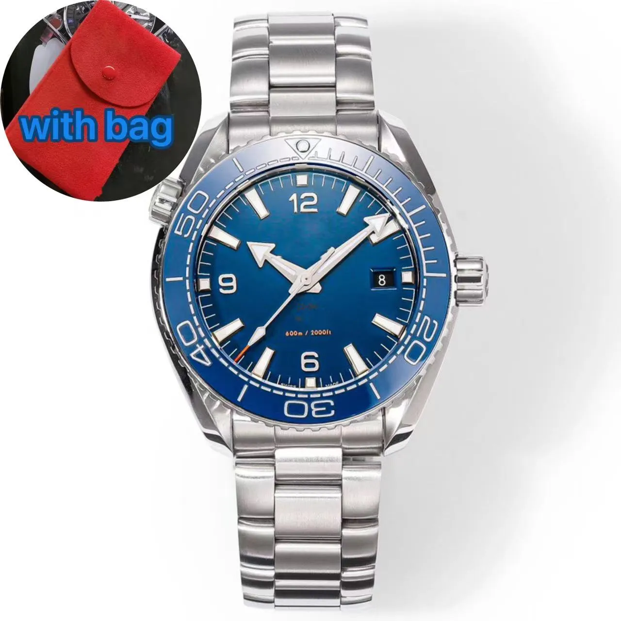 Luxury watch mens watch 43mm blue dial Ceramic Bezel omg 600m watches high quality Automatic Movement Sapphire waterproof Original relojes with bag montre de luxe