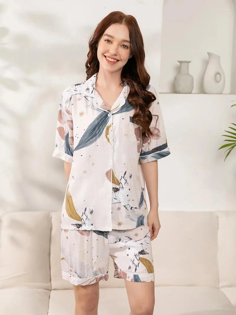 Women's Sleepwear Women Pajamas Set Viscose Plus Size S-3XL Short-Sleeved Shorts Home Pijima Loose For Female