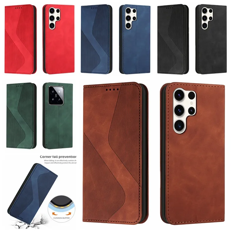 Custodie a portafoglio in pelle S Line Skin Feel per Samsung S24 Ultra Plus A05 A05S A15 A35 A55 Xiaomi 14 Pro 13T 13C Google Pixel 8 Pro 8A Suck chiusura magnetica Flip Cover