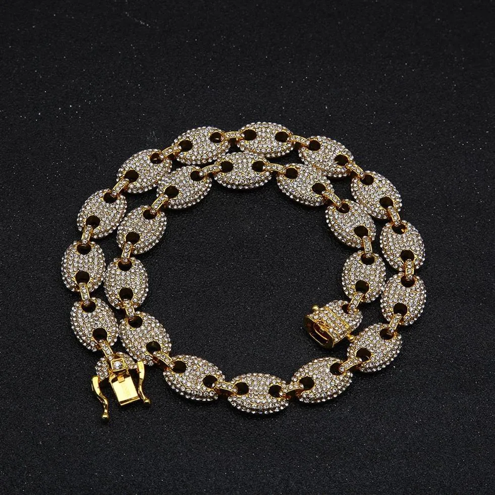 Joyería de hip hop cadenas ostentosas Nuevo collar de café para hombre frijoles llenos de diamantes collar de aleación de nariz de cerdo helado out298N