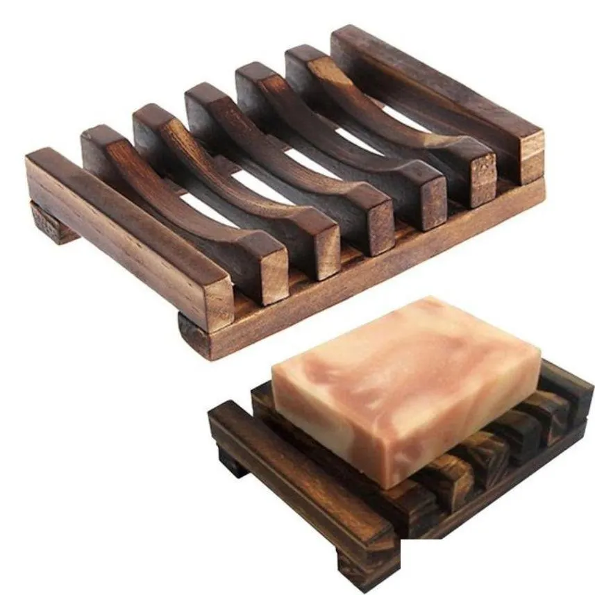 Porte-savons Porte-savon en bois de bambou naturel Porte-plateau Support de rangement Plaque Boîte Conteneur pour bain Douche Salle de bain Drop Livraison Accueil G Dhqon