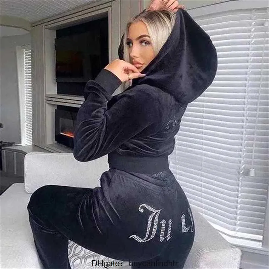 Juicys Apple Women s Tracksuits 2024 Autumn Brand Sewing 2 piece sets Velvet Velour Women Track Suit Hoodies And Pants Met Motion designer A7UF