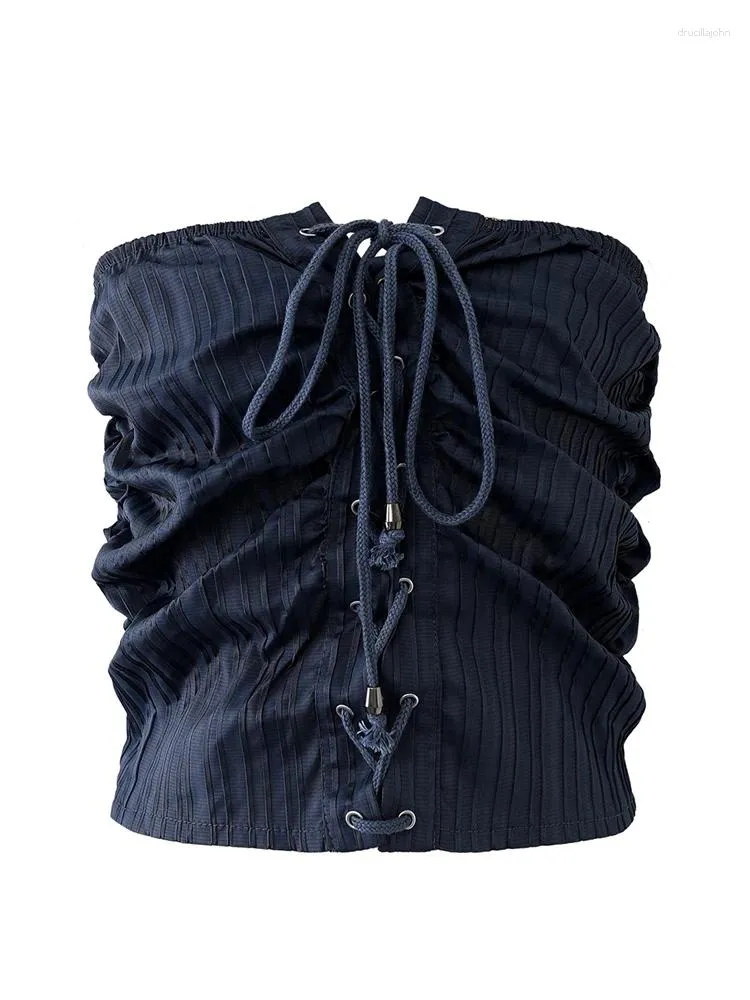 Zbiorniki damskie z rękawów na ramionach Upraw Top Vintage Y2K Fashion Camisole Streetwear Lace-up Corset Vest 90s 2000s Summer 2024