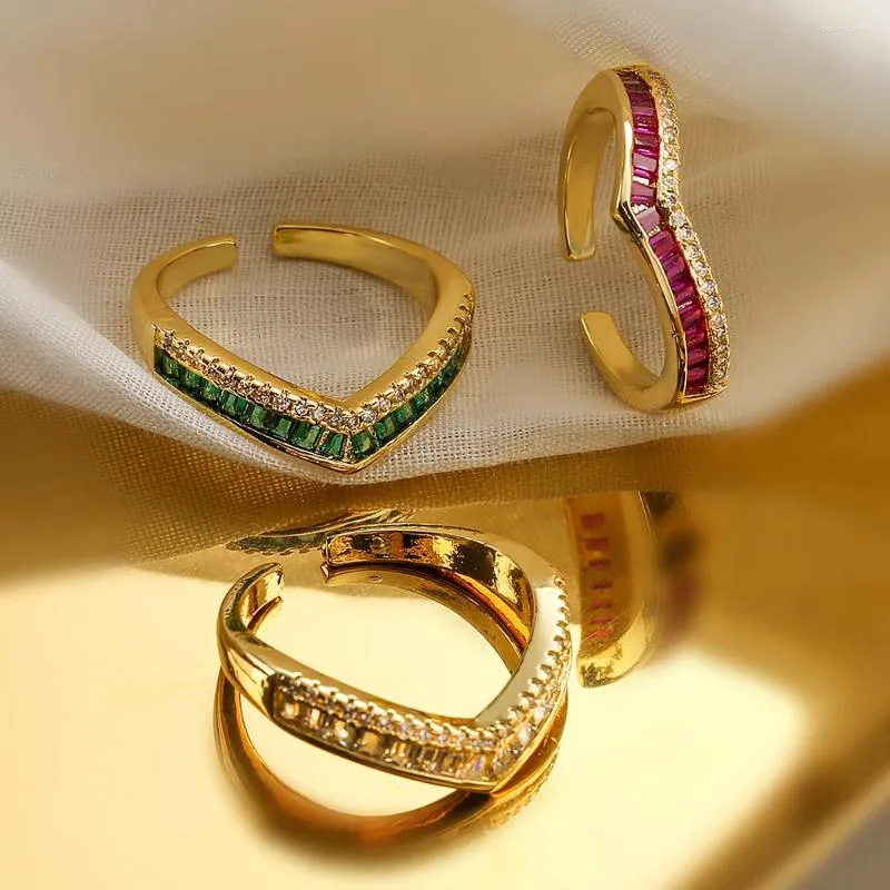 Pierścienie klastra MAFISAR Stylowy i prosty złoty kolor cyrkon geometryczny regulowany delikatna biżuteria miedziana damska