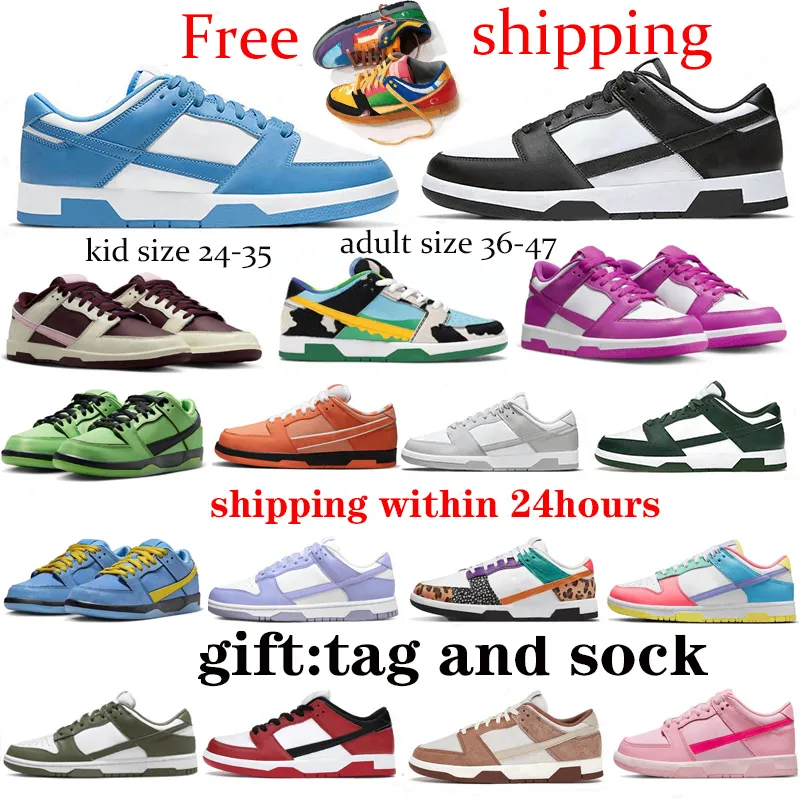 Gratis frakt Panda Running Shoes Casual Shoes Triple Pink Grey Fog University Red Gold Rose Vintage Navy Sail UNC Kid Shoes Trainers Sneakers Outdoor Size 24-47