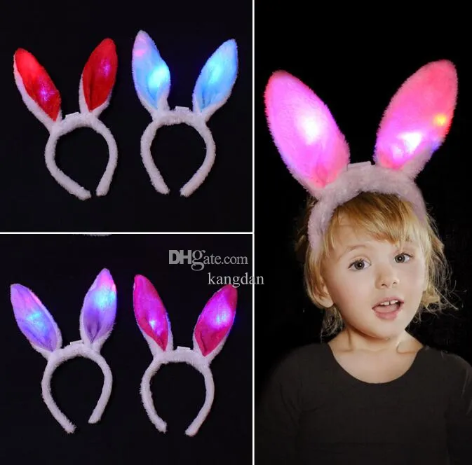 LED Bunny uszy opaska na głowę błyskające puszyste rabbitowe opaski na głowę cekinami kostium kostium cosplay kobieta halloween świąteczne przyjęcie wielkanocne przychylność
