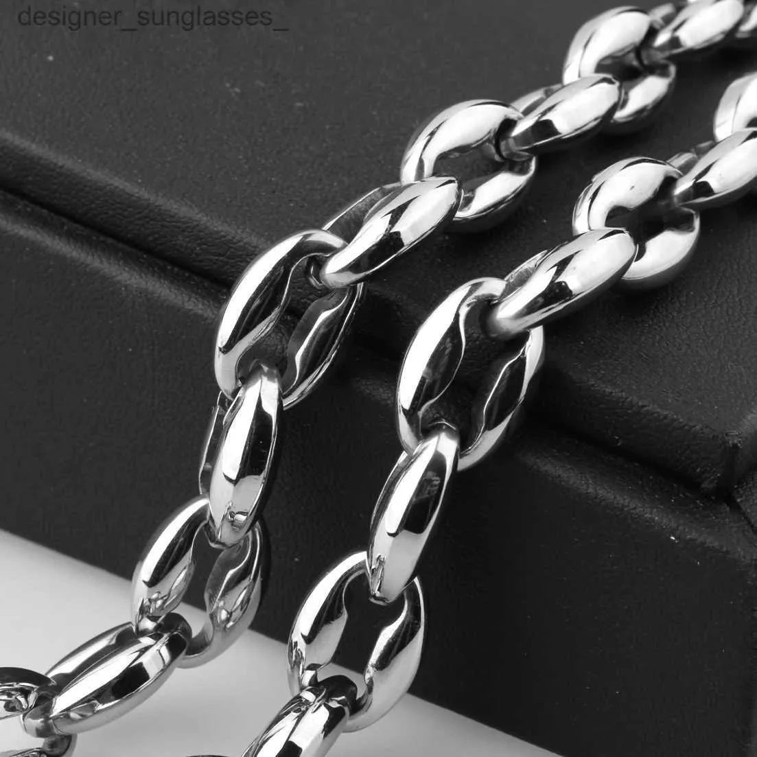 Hängselhalsband detaljhandeln! 7-40 "Längd 316L Rostfritt stål Silverfärg Polerade kaffepärlor Bean Link Chains Neklace Men Womensl231218