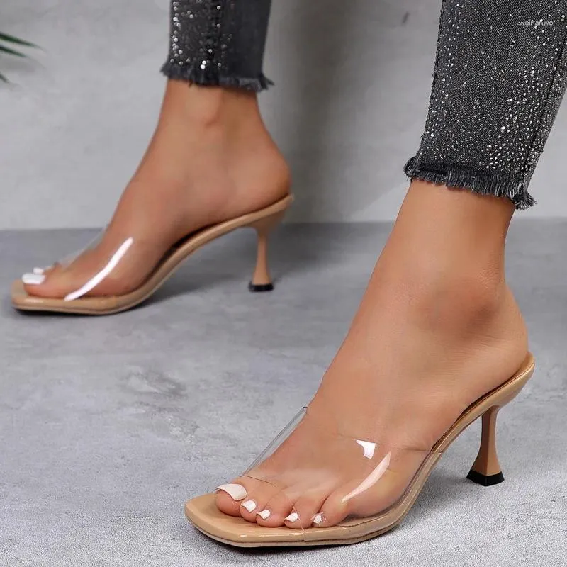 Slippers Open Toe High Heels Women Summer Stiletto Modern Sandals Shoes Transparent Heel Half For