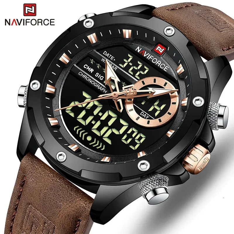 腕時計Naviforce Digital Men Military Watch Waterproof Wristwatch LED Quartz Clock Sport Male Big Watches RelogiosMasculino231216