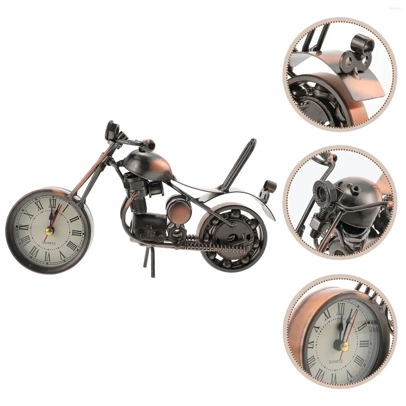 Table Clocks Clock Motorcycle Alarm Metal Model Desk Iron Sculpture Kids Shelf Bedside Decor Home Novelty Motorbike Decorative Retro