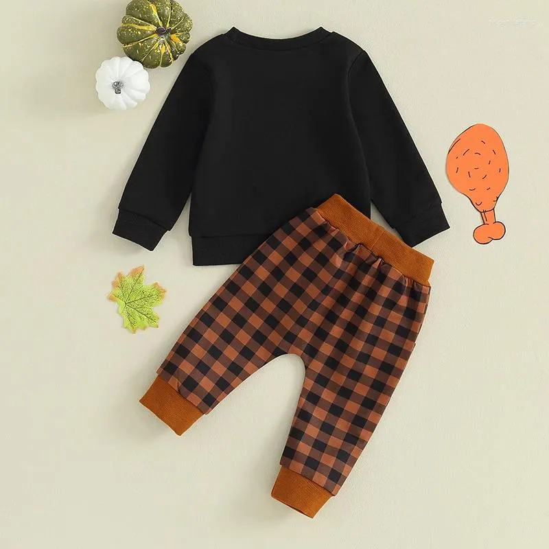 Clothing Sets Toddler Baby Boy Girl Plaid Outfit Set Crewneck Pullover Sweatshirt Tops Elastic Waist Long Pants Checkerboard Fall Clothes