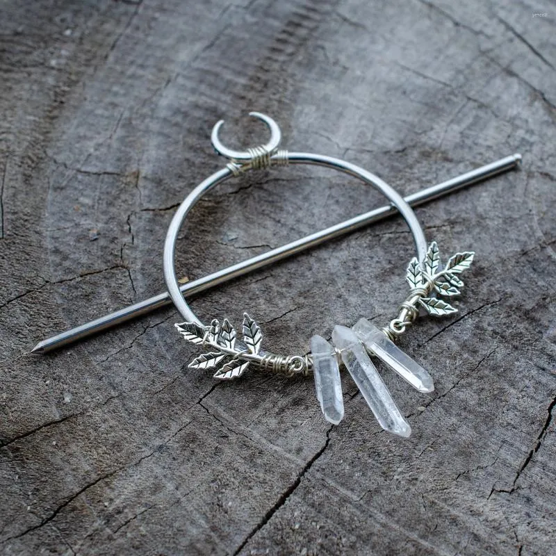 Hair Clips Witch Crecent Moon Crystal Quartz Leaves Barrette Fairycore Hairpin Goddess Hairstick For Women