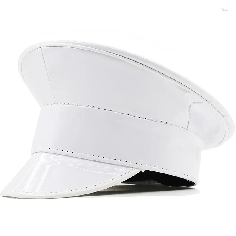 Berets White Women Mężczyzn skórzany kapelusz wojskowy Niemiecki oficer Visor Cap Army Corowa Cosplay Halloween Party