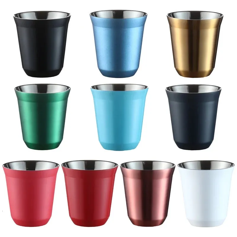 Tasses 80 ml/160 ml 304 tasse à café en acier inoxydable Double paroi tasse isolée tasse à capsules tasse à lait pour la maison magasin Drinkware tasses à expresso 231218