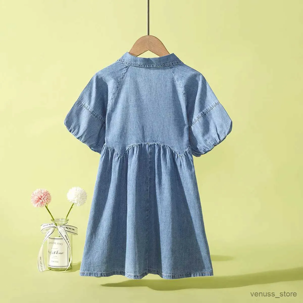 女の子のドレス学校の制服の子供のデニムドレス女の子の服の夏の綿の半袖ティーンエイジャーの子供衣装4 5 6 7 8 10 12年
