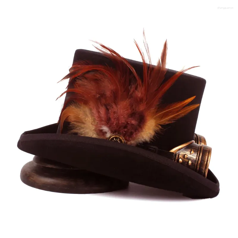 Berets kawa steampunk top hat wełna kobiety mężczyźni fedora ręka okulary ręczne okulary piórkowe magiczne cosplay imprezowe czapki kropla