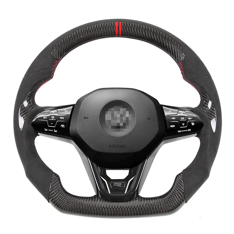 Volant de voiture 100 % fibre de carbone compatible avec VW MK8.