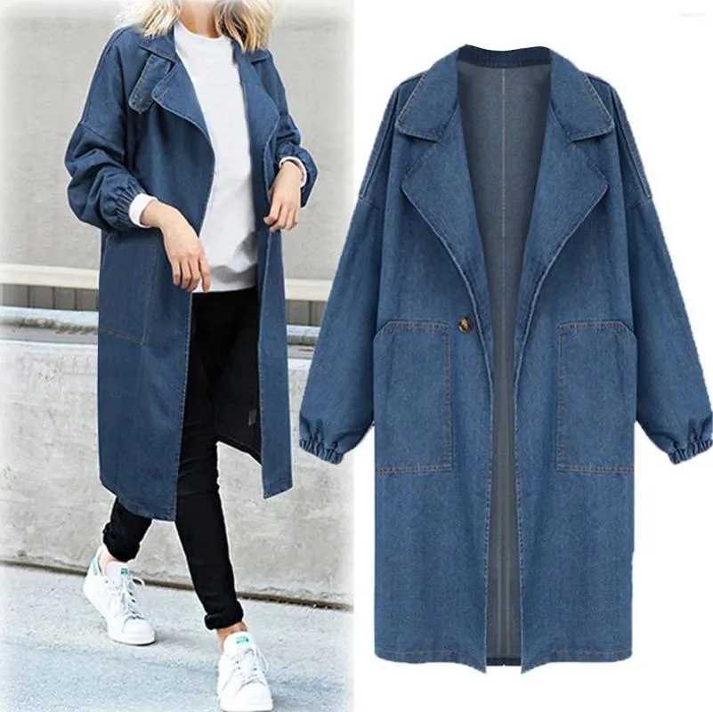 Vrouwen Jassen Herfst Winter Effen Losse Denim Jas Vrouwen Windjack Casual Lange Overjas Mode Geul Chamarras Para Mujeres