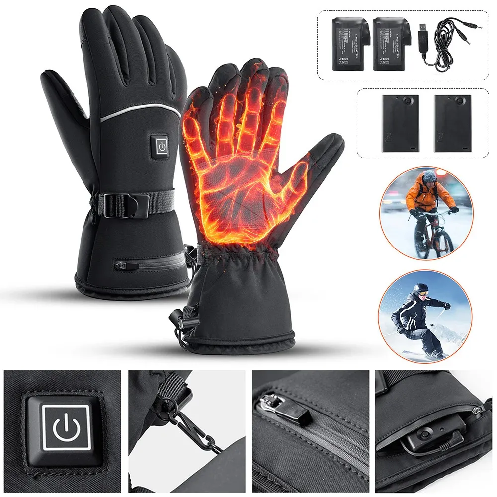 Electric Heated Gloves – Battery Powered Hand Warmers, Windproof Thermal Winter Gloves (Black, Size L)