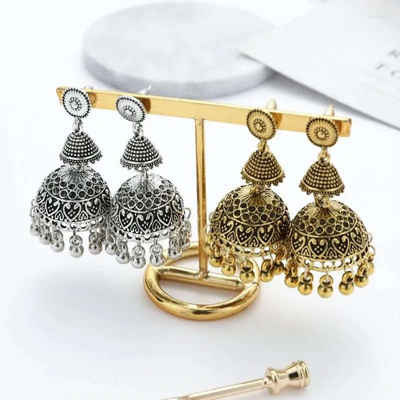 Dangle Earrings Oxidized Jewelry Women's Gold Silver Color Big Bell Jhumka Ethnic Gypsy Tassel Alloy Drop Earing Tibetan