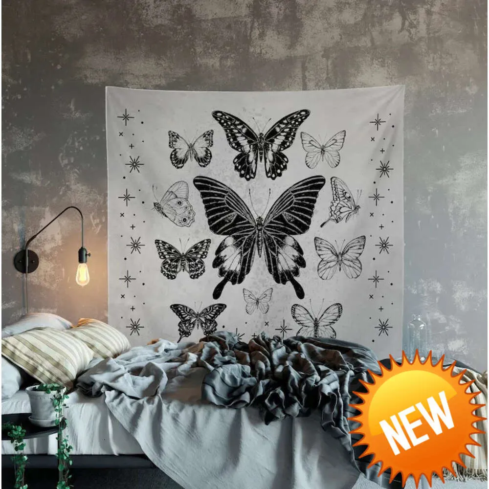 Vintage Butterfly Tapestry Wall Hanging Black and white Meditation Yoga Grunge HippieHome Decoration