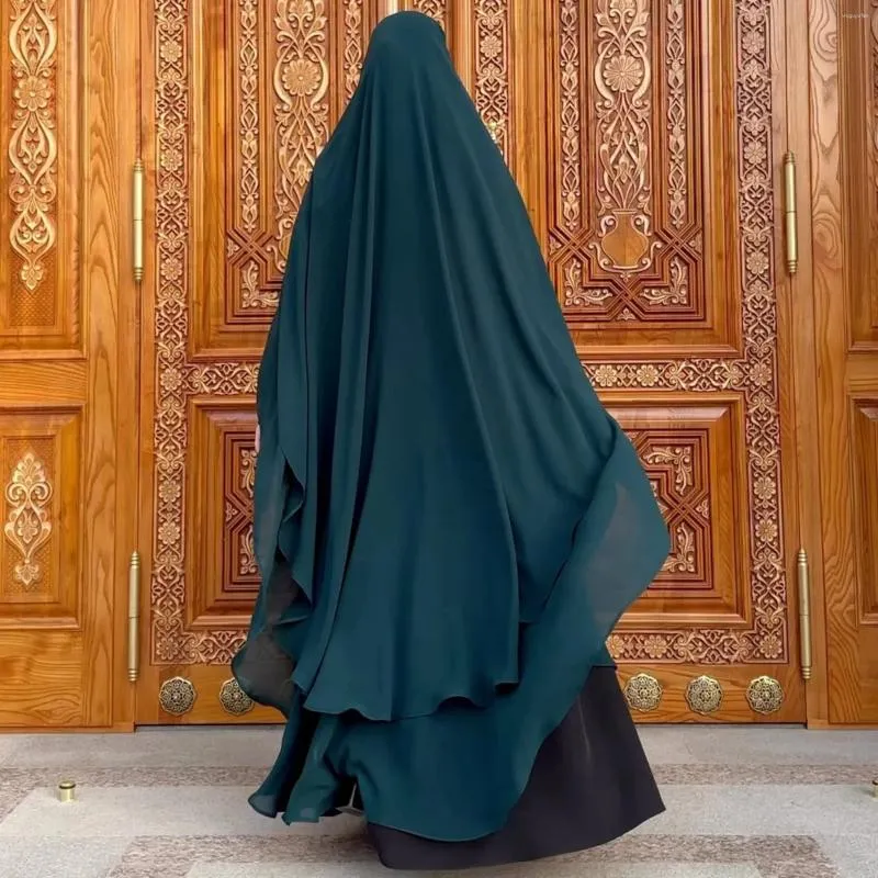Roupas étnicas Chiffon Extra Longo Khimar Voltar 2 Camadas Frente Dubai Saudita Islâmico Mulheres Muçulmanas Lenço de Cabeça Hijab Niqab Ramadan