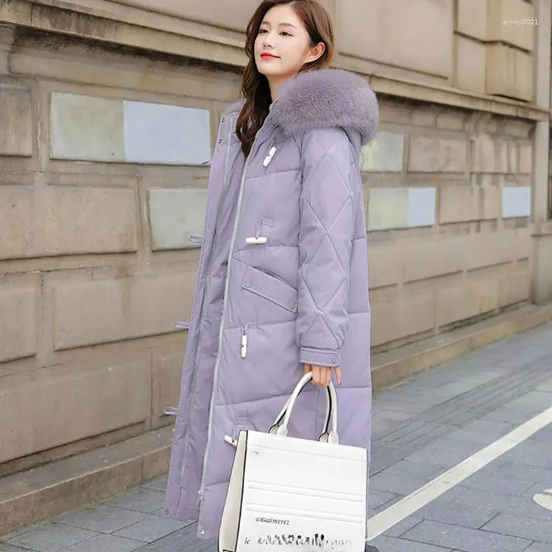 Women's Trench Coats 2023 Winter Long Parkas Women Fashion Thick Fur Hooded Elegant Collected Cotton Padded Jacket Female