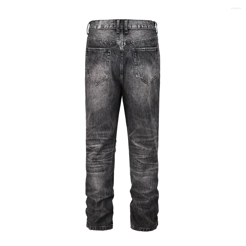 Y2K Mens Baggy Jeans, Ripped Frayed Black Straight Denim Pants For 