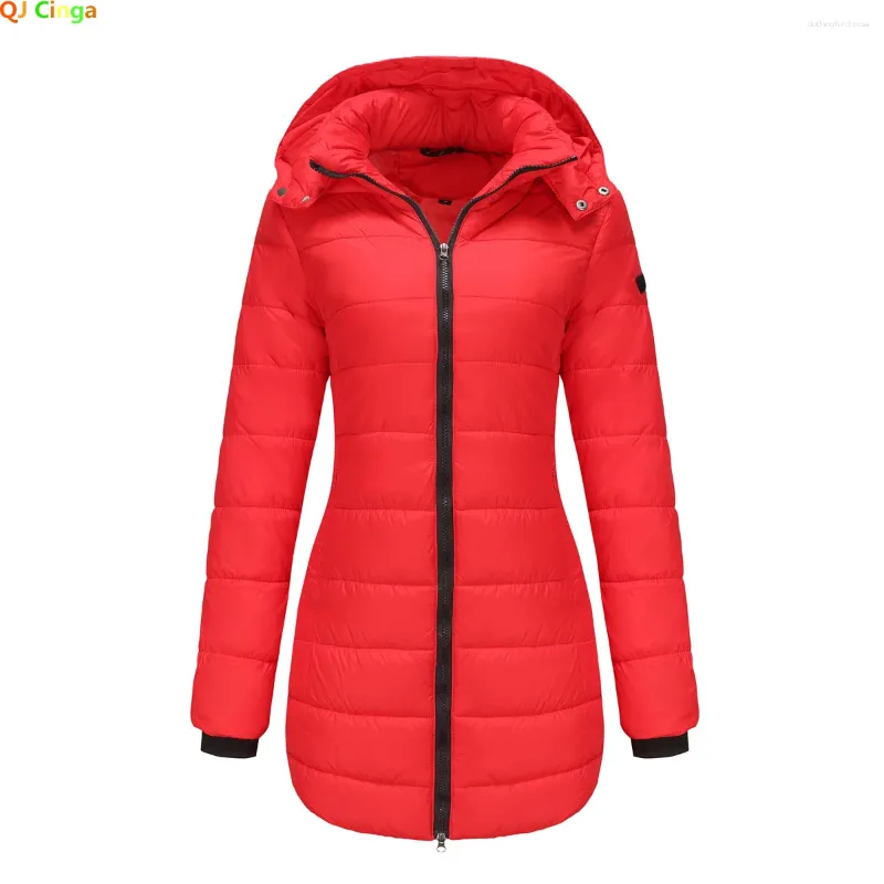 Trench da donna 2023 Cappotto impermeabile Cappuccio rimovibile Parka a maniche lunghe Giacca invernale calda Donna Rosso Giallo Grigio Blu scuro