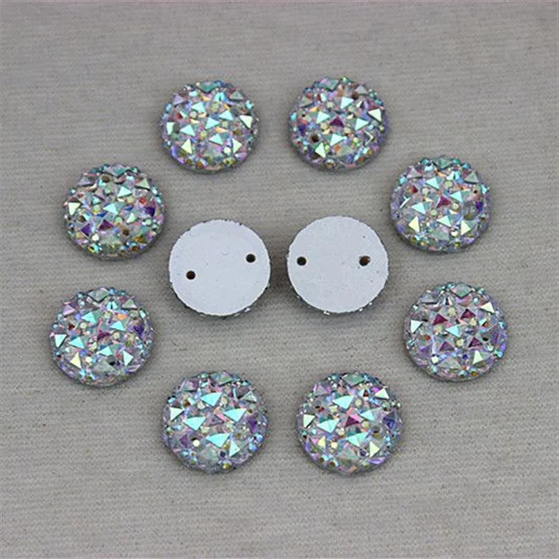 12mm 300pcs Crystal Ab Acrylic 평평한 평면 둥근 원형 원형 아크릴 라인톤 바느질 2 Hole218g