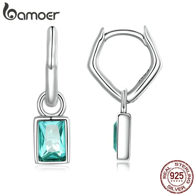 Stud Bamoer 925 Sterling Silver Square Green Zirconium Pendant Irregular Drop Earrings New Simple Stlye Women Earrings Fine Jewelry