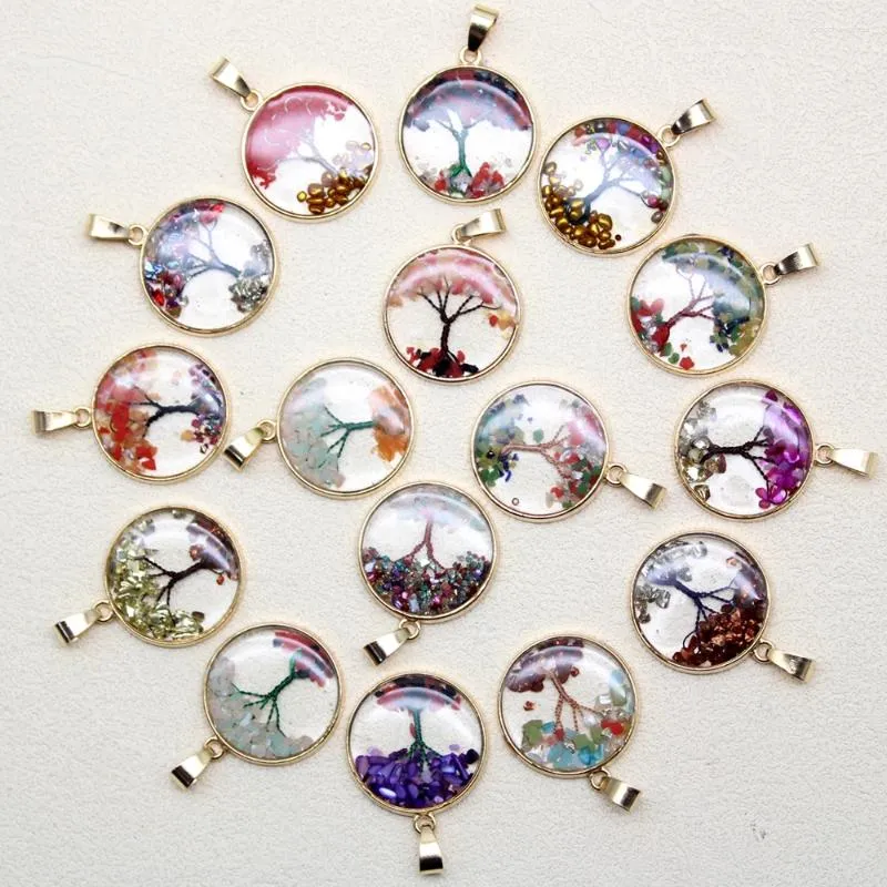 Pendant Necklaces 6 Pcs Mixed Color Stone Crystal Shell Handmade Round Tree Of Life DIY Made Natural Necklace Earrings Accessories