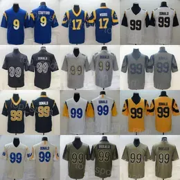 Men Football 99 Aaron Donald Jersey 9 Matthew Stafford Team Purple White Beige Navy Blue Grey Army Green Black Ed Salute to Service Turn