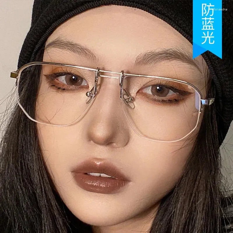 Pilot Sunglasses Frames Stylish Metal Semi Rimless Eyeglasses for Women Men