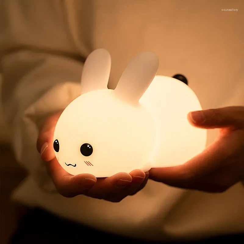 Lâmpadas de mesa luzes da noite quarto do bebê lâmpada de dormir rgb/branco cor dos desenhos animados animal regulável recarregável