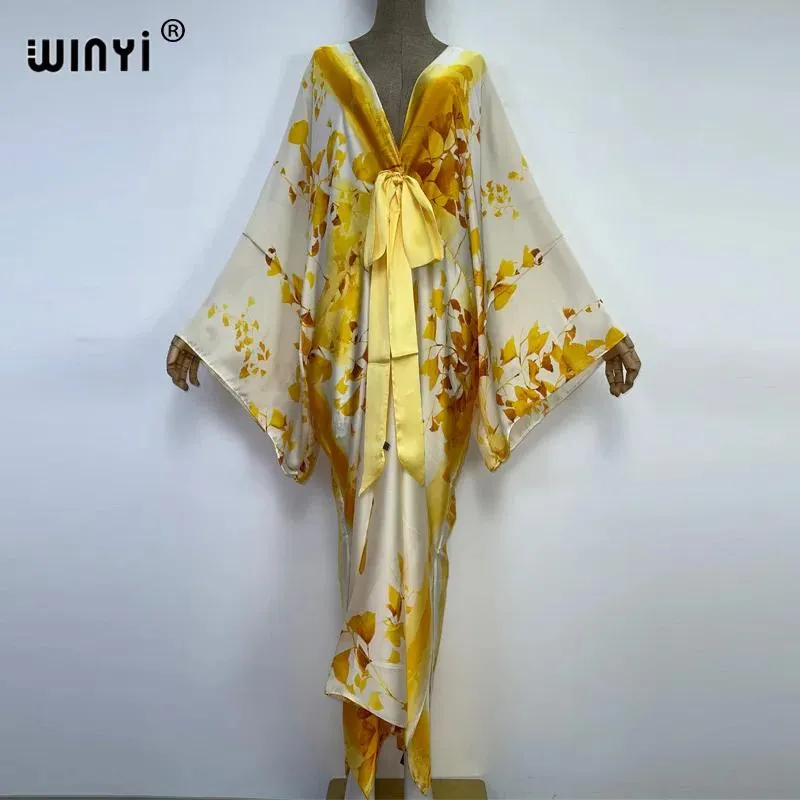 Abiti Winyi 2022 Summer Sexy Vneck Dress Women Women Wleeve Club Party Silky Elegant Long Dresses Boho Beach copia Casual Kaftan