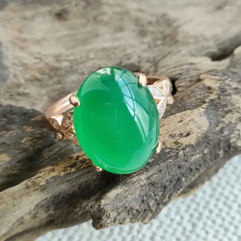 Klusterringar naturlig kejsare grön jade chalcedon agate ring silver inlagd kvinnors gåva perfekt