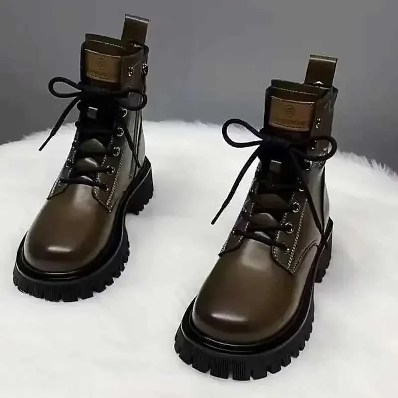 warmer Motorcycle Boots for Women Short Leather Boots Single Add Fleece Thick Sole Zipper Women Boots Ankle Boots Platform Shoes