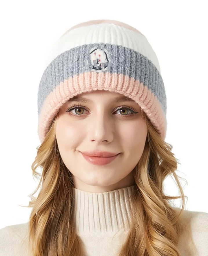 Combinaison d'automne de trois couleurs, chapeau tricoté chaud pour femmes, Ins célébrité d'internet, chapeau en laine assorti, bonnet tendance