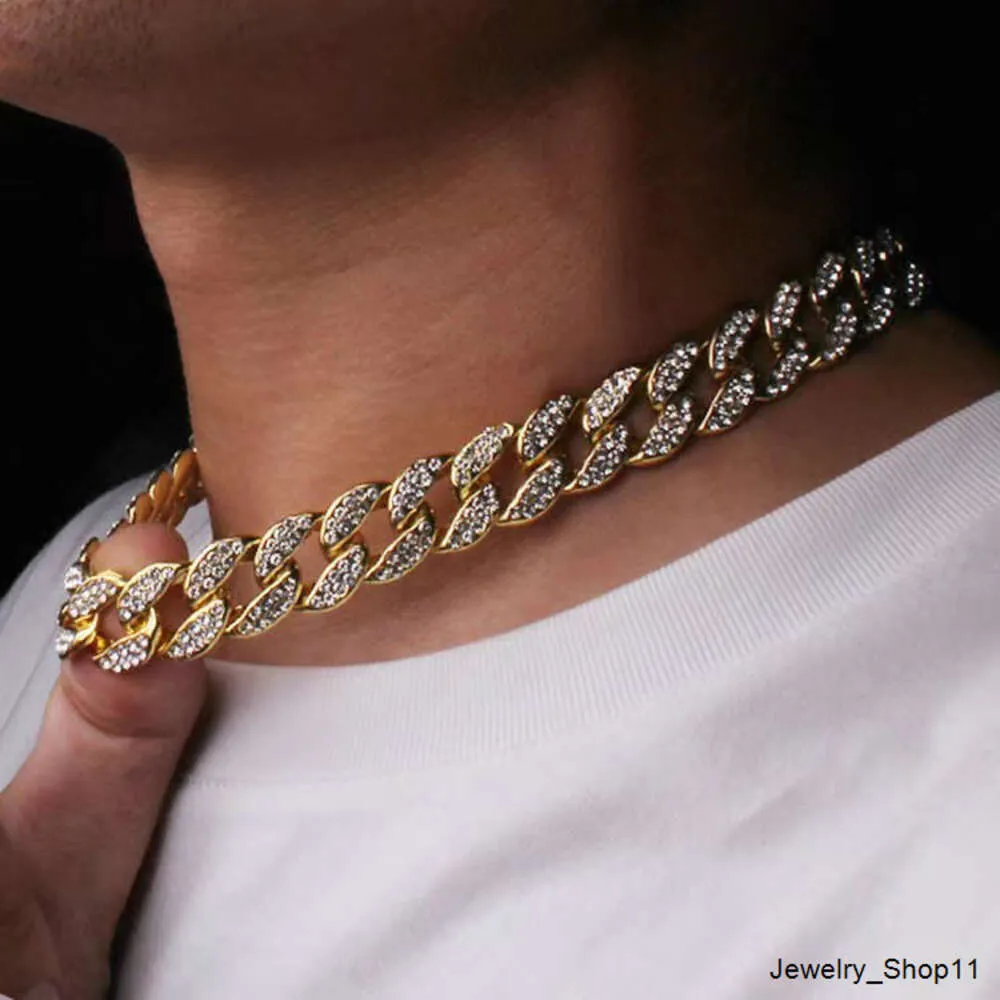 Hip Hop 15MM Bling glacé chaîne à maillons cubains ensemble de collier plein de diamants Bling bijoux ras du cou